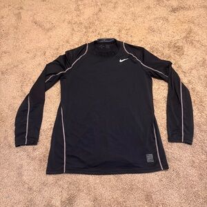 Nike Pro Dri Fit Compression Shirt Mens Large Black Fitted Long Sleeve Logo